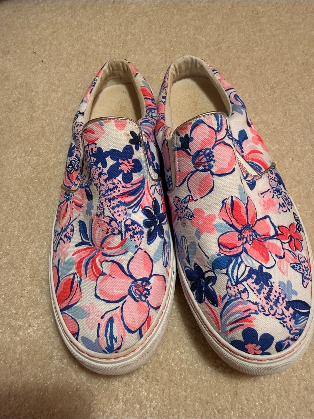 Lilly Pulitzer Floral Slip-On Canvas Sneakers in Pink & Blue